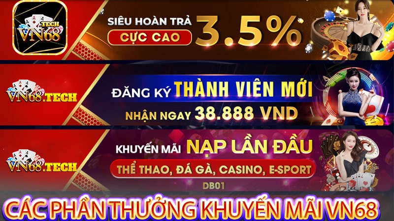 Các phần thưởng khuyến mãi VN68